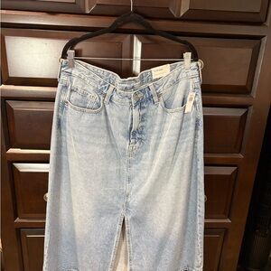 Old Navy Light Blue Denim Midi Skirt with Front Slit